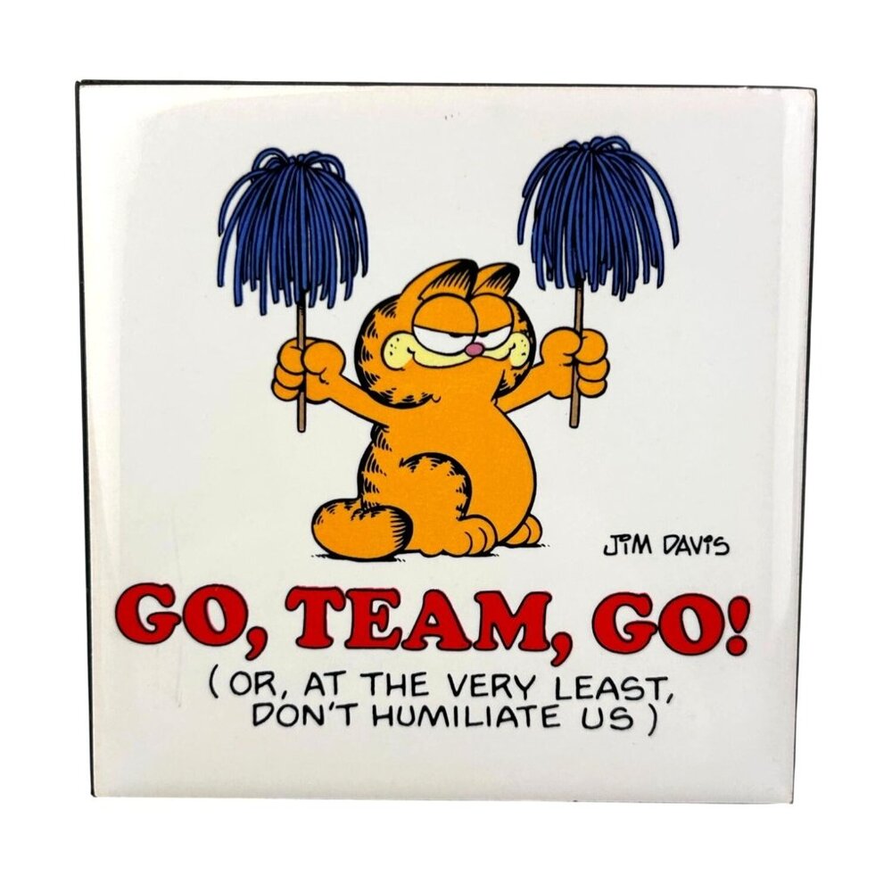 Garfield Enesco VTG Tile Easel Art GO TEAM GO Cheerleader Sarcastic Humor Gift